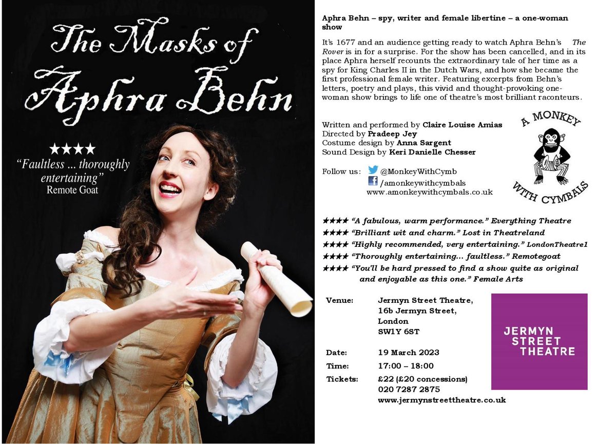 ClaireLAmias's tweet photo. Take a listen to the brilliant @heroine_city's #AphraBehn podcast episode on Podbean https://t.co/sNuuGn1KCU
Great to talk about the woman herself, the joy and difficulty of representing women from history, and my pair of plays: #themasksofaphrabehn and @InkOranges #theatre https://t.co/avb9elsezR