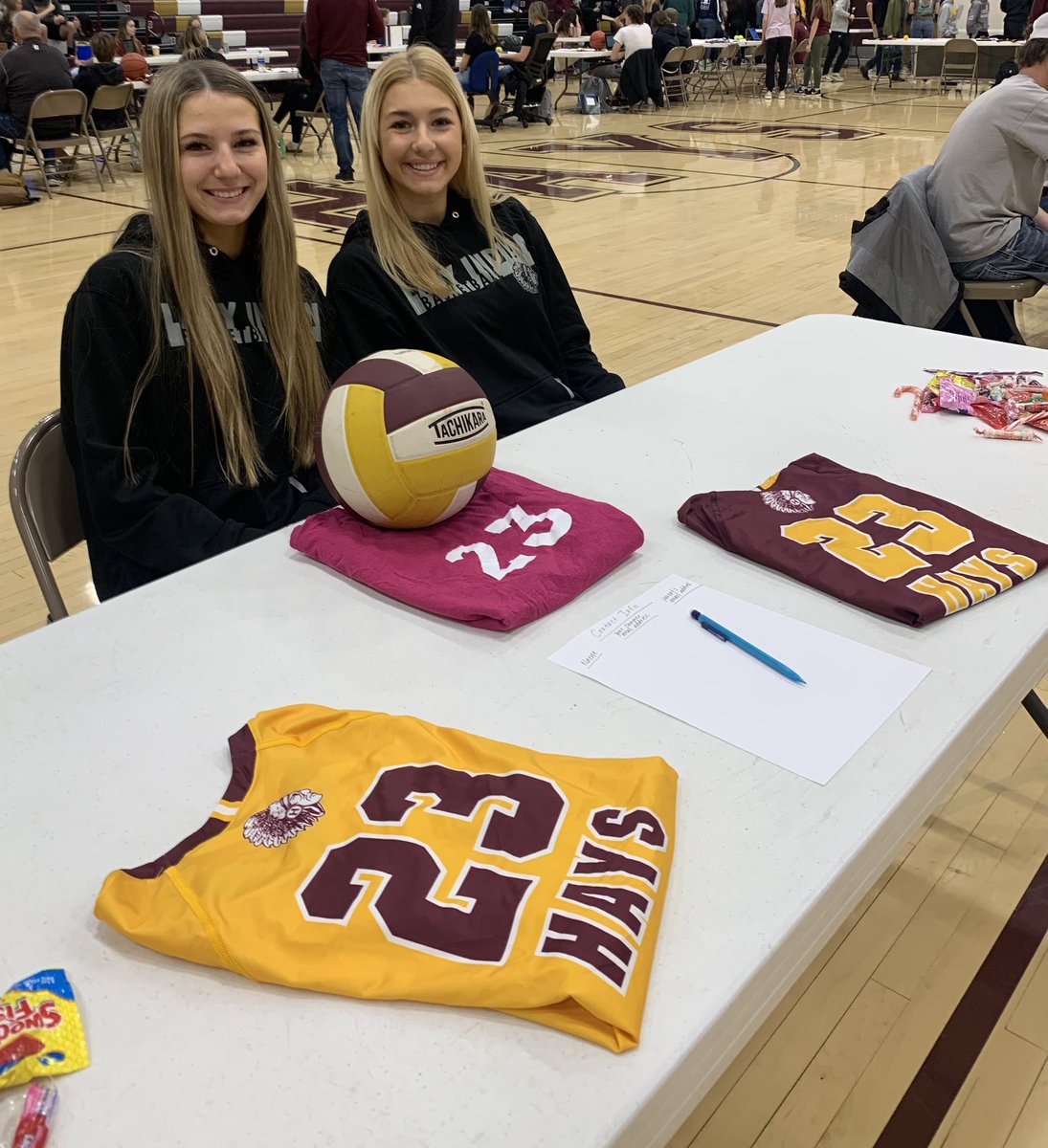 Hays High Volleyball (@hayshighvb) on Twitter photo HMS 8th graders are visiting Hays High today. <a href="/KatieLinenberg1/">Katie Linenberger</a> and <a href="/mollycmartin_/">Molly Martin</a> are running the volleyball table today! HMS 8th graders are visiting Hays High today. <a href="/KatieLinenberg1/">Katie Linenberger</a> and <a href="/mollycmartin_/">Molly Martin</a> are running the volleyball table today!