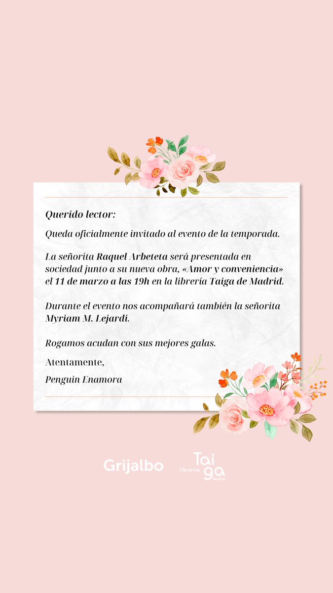 💖🌸ZORPREZA🌸💖
El 11 de marzo sábado a las 19h os invito a la presentación de #amoryconveniencia en la librería Taiga (Madrid)

Y tengo a la mejor presentadora del mundo 🥹 @Pilkunnussita 
Os esperamos!~