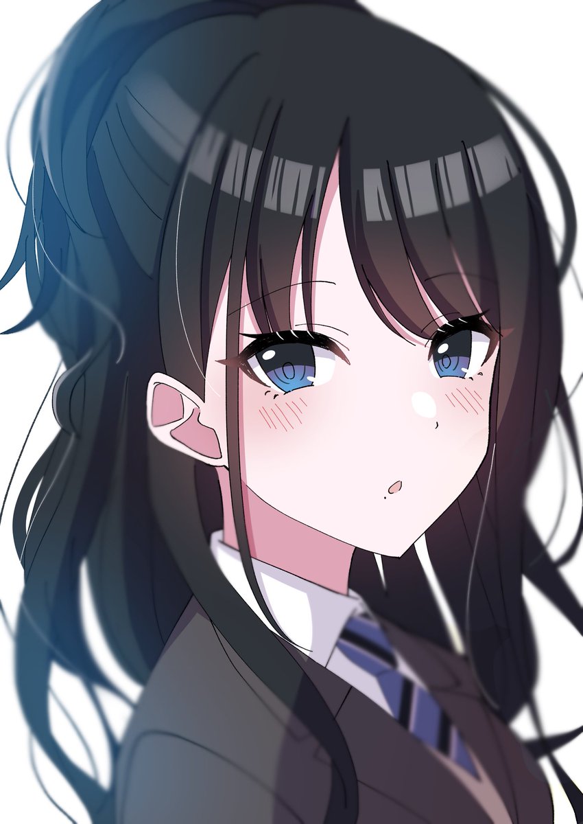 kazano hiori 1girl solo black hair necktie mole under mouth mole blue eyes  illustration images