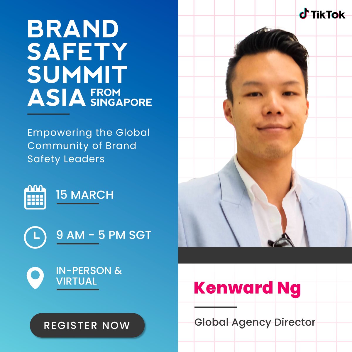 Excited to have Kenward Ng, @TikTokBusiness, join the #BrandSafetySummit Asia speaker lineup! Don't miss his session on 'Trust in the Era of Authenticity,' where he'll share his expertise on cultivating trust in digital content. Space is limited! 
eventbrite.com/e/brand-safety…