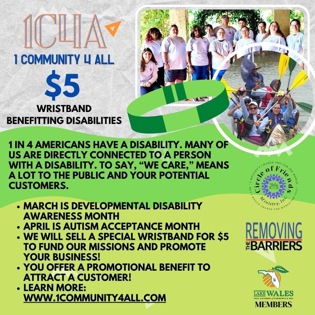 RTBInitiativeFL's tweet photo. We are teaming up with @COFMinistryLW for #IDDAwareness & #AutismAcceptance Months, March/April, for our https://t.co/MfEzMacDNH campaign.
We're selling $5 Wristbands. Find out how 18 local Polk businesses are helping you save, & helping us support people with disabilities! https://t.co/oZZUO8bSPB