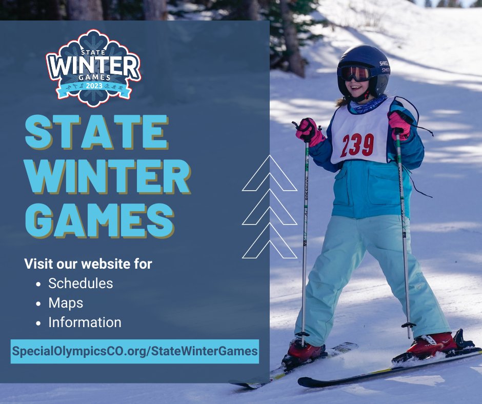 SpecOlympicsCO's tweet photo. STATE WINTER GAMES KICKS OFF TOMORROW!!
Head to our State Winter Games webpage for schedules, maps, information, and everything you need to know to prepare for this weekend's competitions! 👉 https://t.co/gHCpZ4CikH
#StateWinterGames #SOColorado https://t.co/6JW9xl3wME