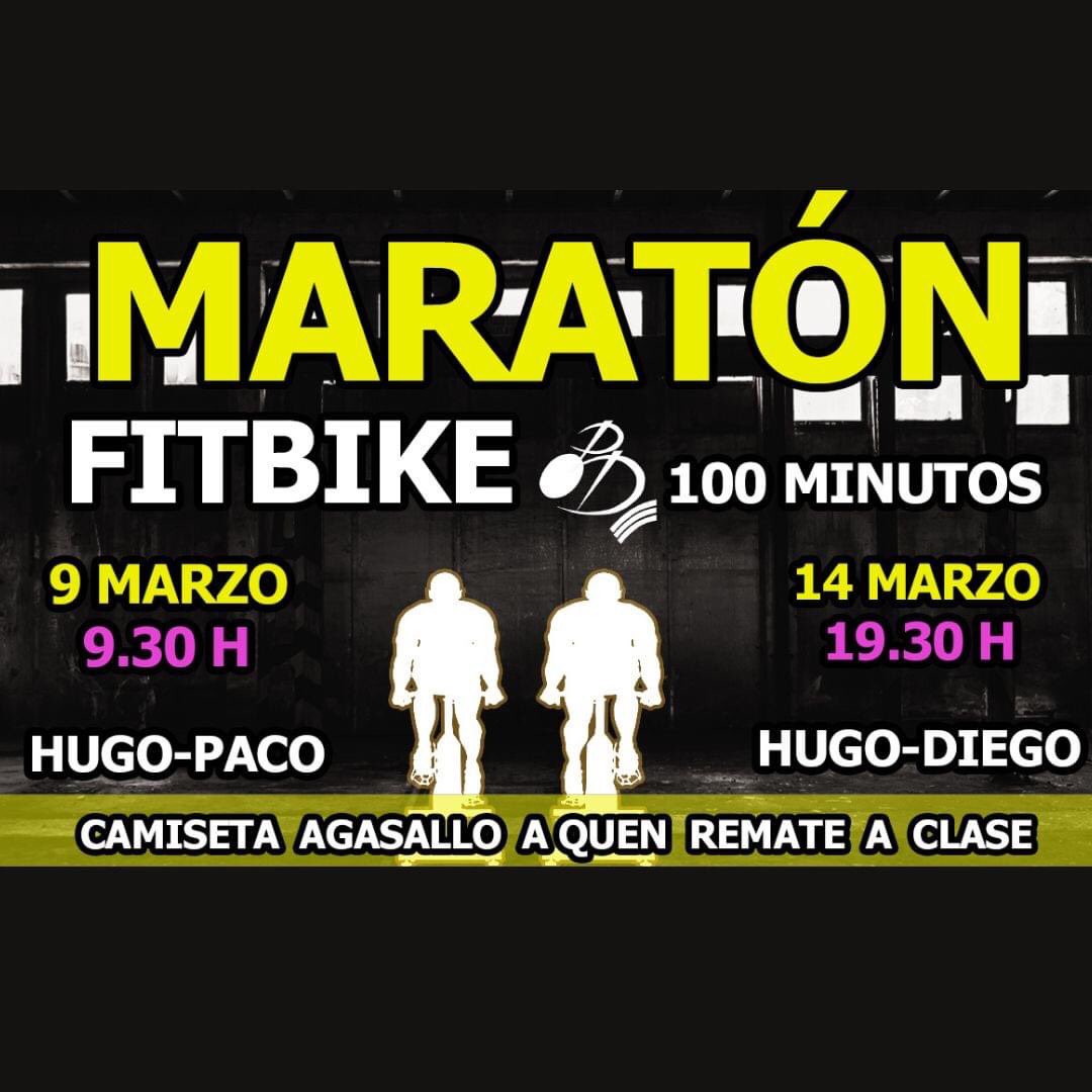PazoPacoPaz's tweet photo. 🚴𝗠𝗮𝗿𝗮𝘁𝗼́𝗻 𝗙𝗶𝘁𝗕𝗶𝗸𝗲🚴‍♀️

Os días 9 (ás 9:30 h)  e 14 de marzo (ás 19:30 h), teremos sesións de MARATÓN de FITBIKE.
Serán 1️⃣0️⃣0️⃣minutos a "toda roda"‼️, da man dos monitores, Hugo, Paco e Diego. https://t.co/NoESCVMrJT
