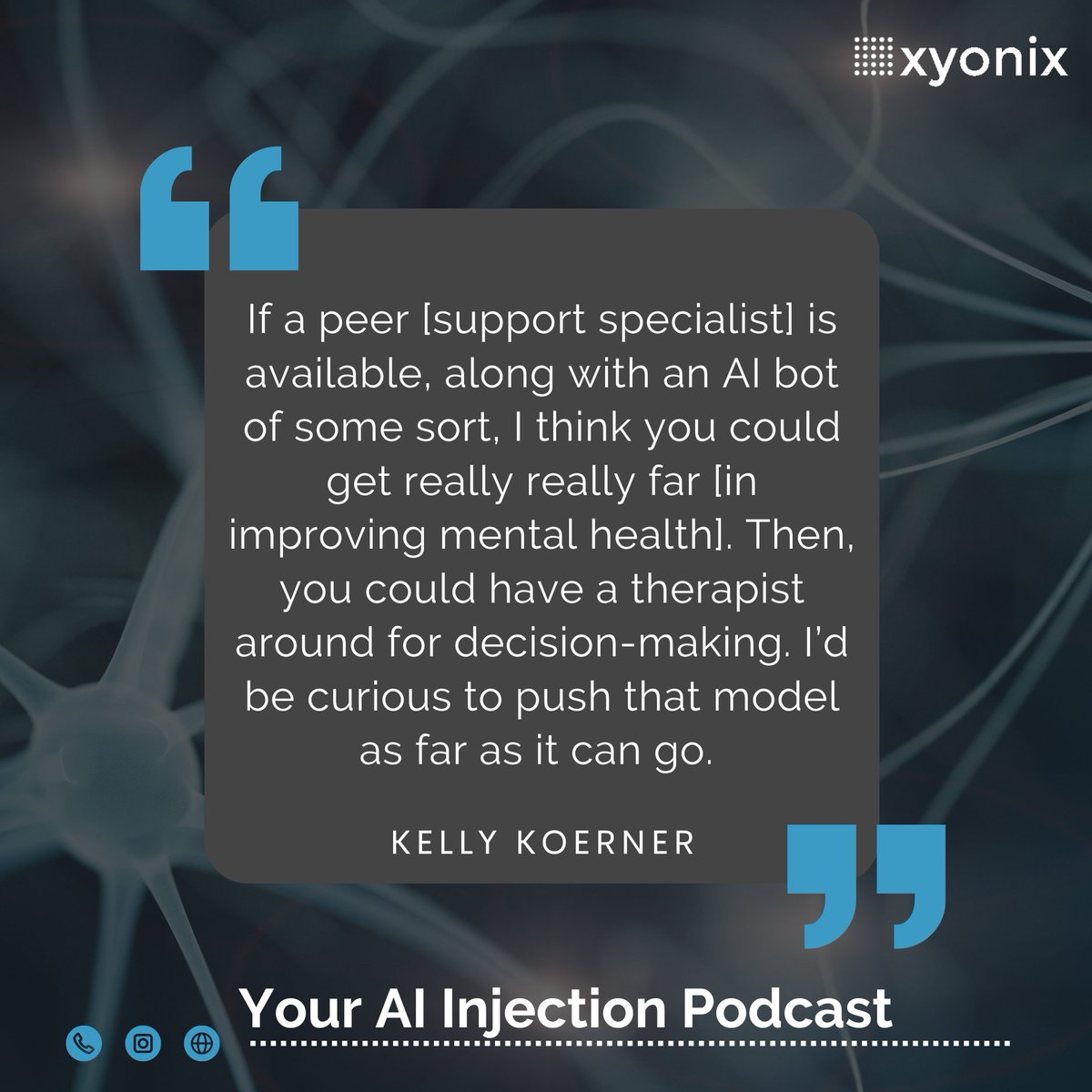 XyonixInc's tweet photo. Are you curious about the# future of mental #health care? Listen to the latest episode of #YourAIInjection to discover how #ChatGPT and other Large Language Models could change the game:

https://t.co/7eFLjLB3ZL

#Xyonix #AI #LLM https://t.co/osfuoXGeNr