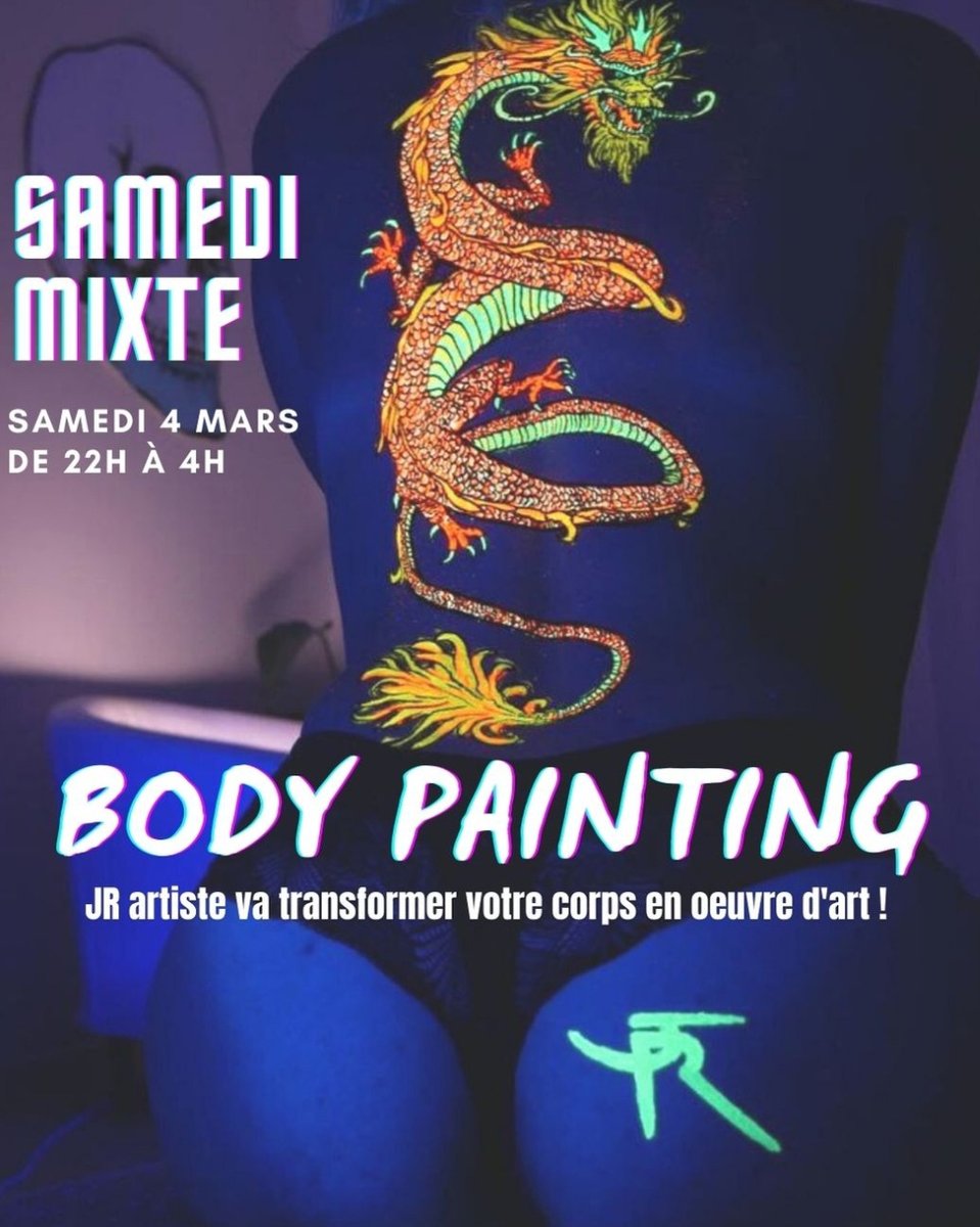 LeBilitis's tweet photo. Attention ! Soirée BODY PAINTING ! Venez transformer votre corps en œuvre d'art ! https://t.co/RwLXoK0TxX