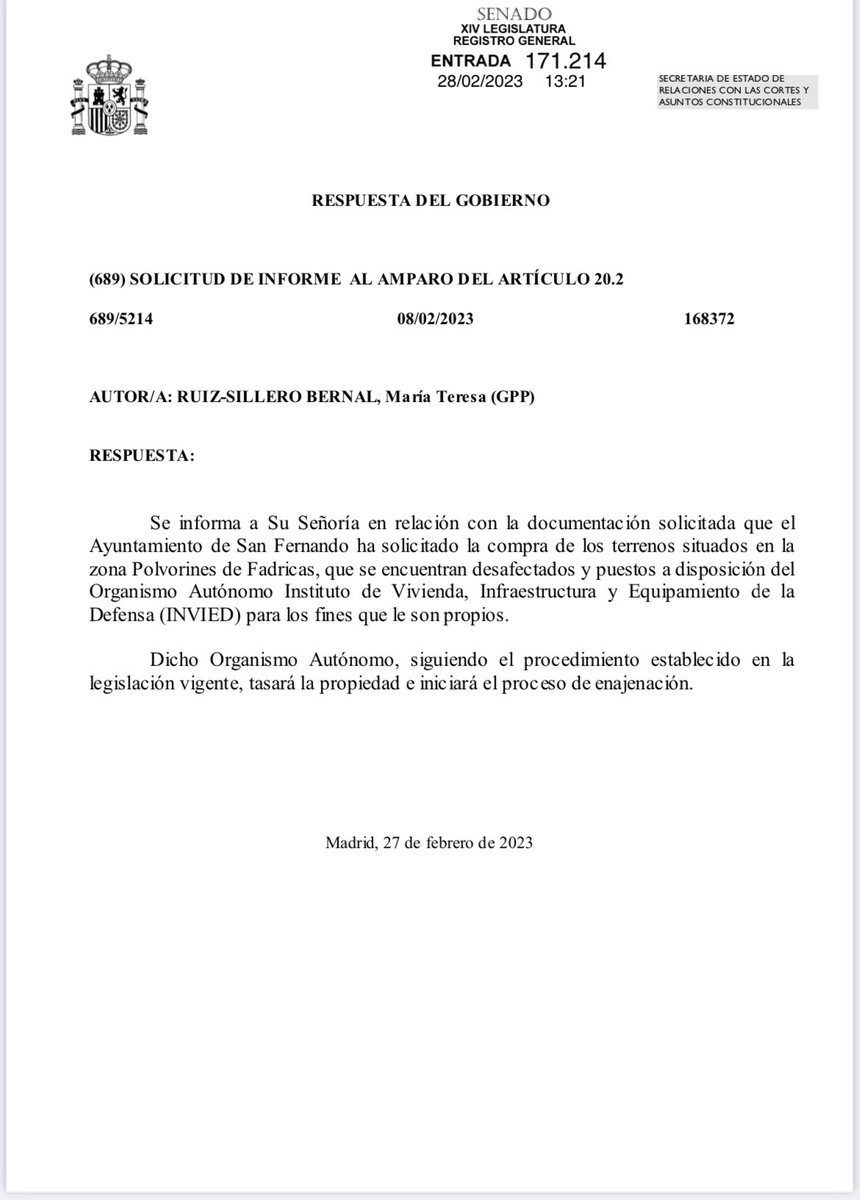 🎥Junto a <a href="/mjosedealba/">Maria José de Alba</a> en rueda de prensa
📣El Ministerio de Defensa desmiente a la alcaldesa de San Fernando: no hay ningún acuerdo firmado para comprar los terrenos de los polvorines de Fadrica ni hay un precio fijado.
📣Pedimos aclaraciones a la Sra. Cavada para evitar engaños