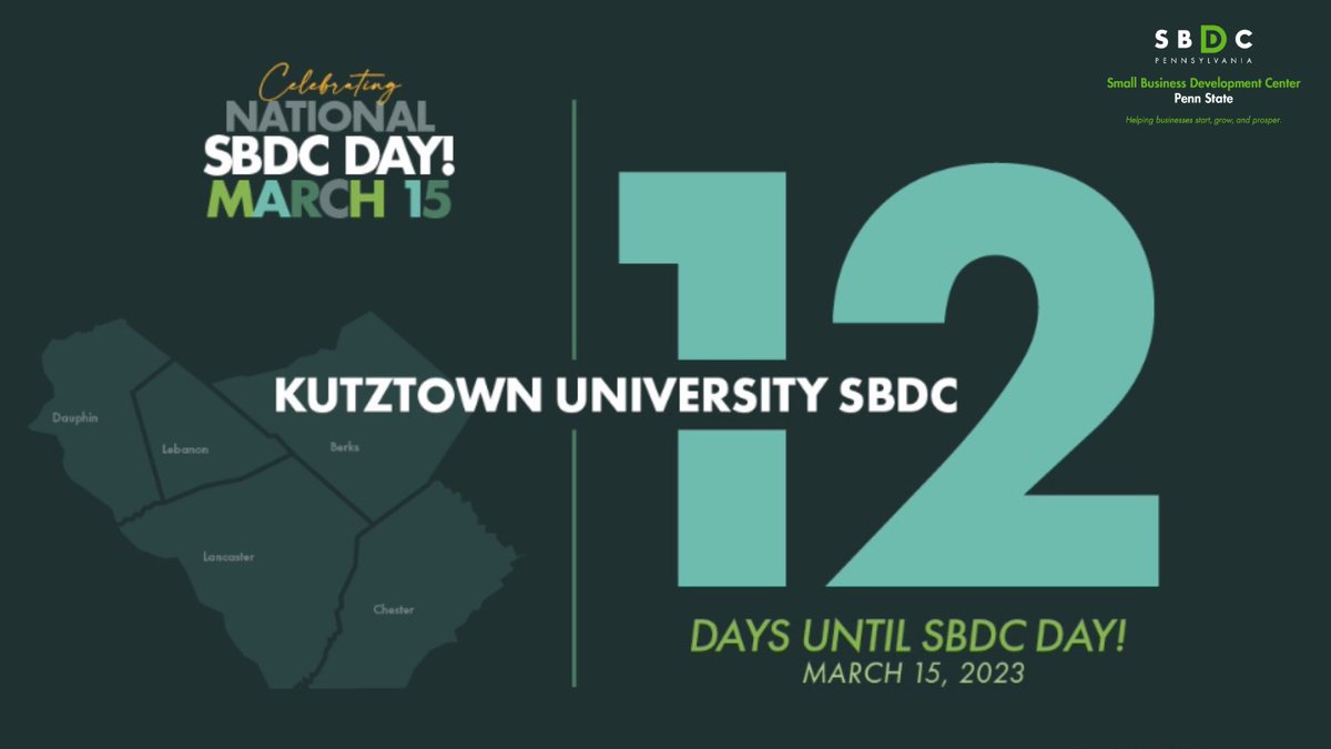 Penn State SBDC (@pennstatesbdc) on Twitter photo Celebrating 15 centers for 15 days for #SBDCDayPA! 🎉
Today we recognized <a href="/KutztownSBDC/">KutztownSBDC</a> for serving small businesses in Berks, Chester, Dauphin, Lancaster & Lebanon counties. 📍
You can find your local #SBDC here: https://www.pasbdc. org/locations/ Celebrating 15 centers for 15 days for #SBDCDayPA! 🎉
Today we recognized <a href="/KutztownSBDC/">KutztownSBDC</a> for serving small businesses in Berks, Chester, Dauphin, Lancaster & Lebanon counties. 📍
You can find your local #SBDC here: https://www.pasbdc. org/locations/