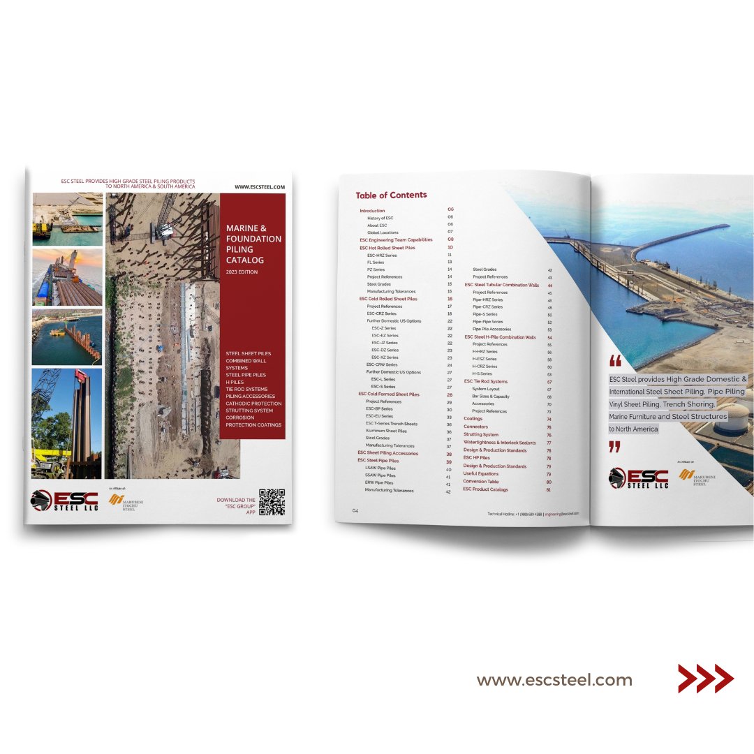 escsteel's tweet image. Download ESC Marine and Foundation Piling Catalog for a full range of products with engineering properties, options, project highlights and more. 

✉️ info@escsteel.com or 📞 (980) 689 4389

#FoundationPiling #SteelStructuresFabrication #TrenchShoring #MarineSystems