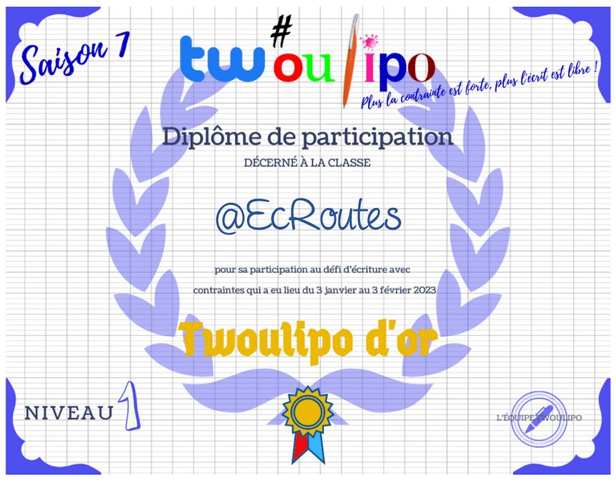 tw_oulipo's tweet photo. #Twoulipo
Bravo aux classes de l'#eq17 (@CM1Cecile @cm_plainesud @EcRoutes @classemaboukari @Cm1cm2Perat @CM1B_BCN @sandra_classe) !
Voici les diplômes bien mérités ! 
(Dans ce message et sa réponse en suivant) https://t.co/0URqO2rSTa