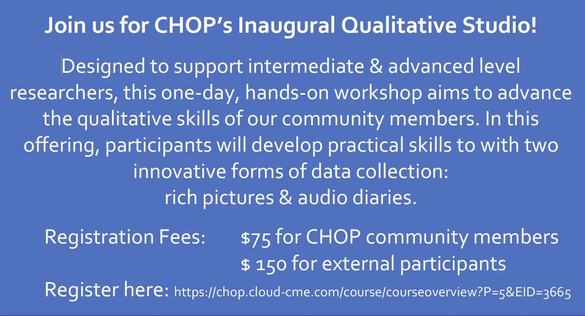 Dr. Lara Varpio (@laravarpio) on Twitter photo R U a #qualitative researcher in #meded / #hpe?
Want to advance your skills?
Join us for a NEW event
THE QUALITATIVE STUDIO
Come in person to:
Meet @scristaM <a href="/lisigordon/">Lisi Gordon she/her</a> <a href="/dorenebalmer/">@dorenebalmer</a> & me
Learn rich pictures & audio diaries
Get a consult
April 19
Reg: $150USD
Only 40 spots R U a #qualitative researcher in #meded / #hpe?
Want to advance your skills?
Join us for a NEW event
THE QUALITATIVE STUDIO
Come in person to:
Meet @scristaM <a href="/lisigordon/">Lisi Gordon she/her</a> <a href="/dorenebalmer/">@dorenebalmer</a> & me
Learn rich pictures & audio diaries
Get a consult
April 19
Reg: $150USD
Only 40 spots