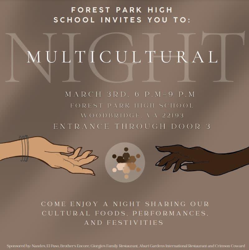 Tonight is the night! We will be hosting our Multi-cultural Night this evening, 6-9 p.m. All families are invited! There will be food, performances and festives for all. Entrance through Door 3. <a href="/ForestParkHSVA/">Forest Park High School</a>
