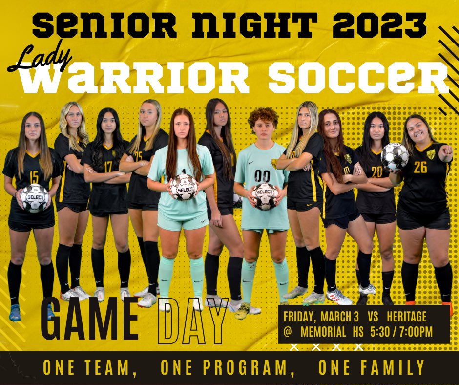 It’s game day!  It’s Senior Night!  Join us tonight as we celebrate the Class of 2023!  Festivities start at 5 with kickoff at 5:30!  JV to follow!  Go Warriors!!!!