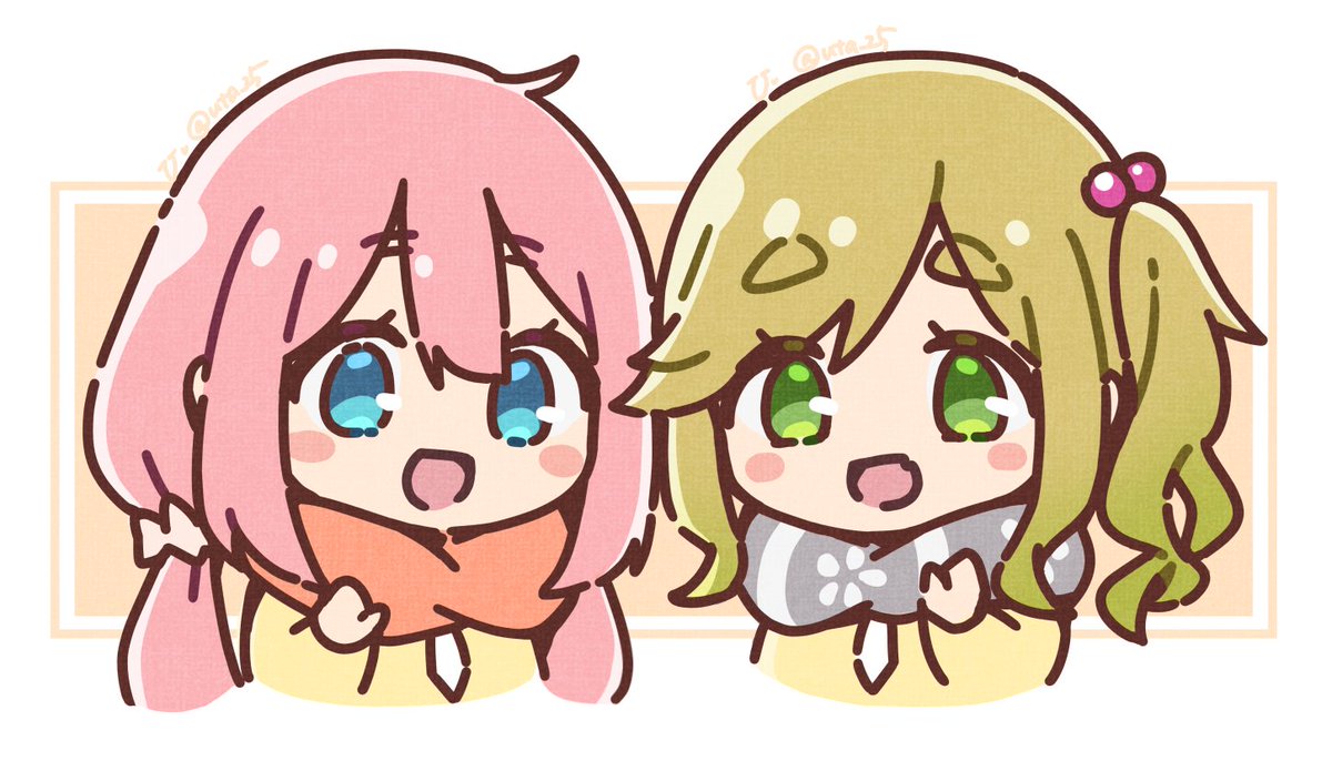 inuyama aoi ,kagamihara nadeshiko multiple girls 2girls motosu school uniform blue eyes pink hair green eyes scarf  illustration images