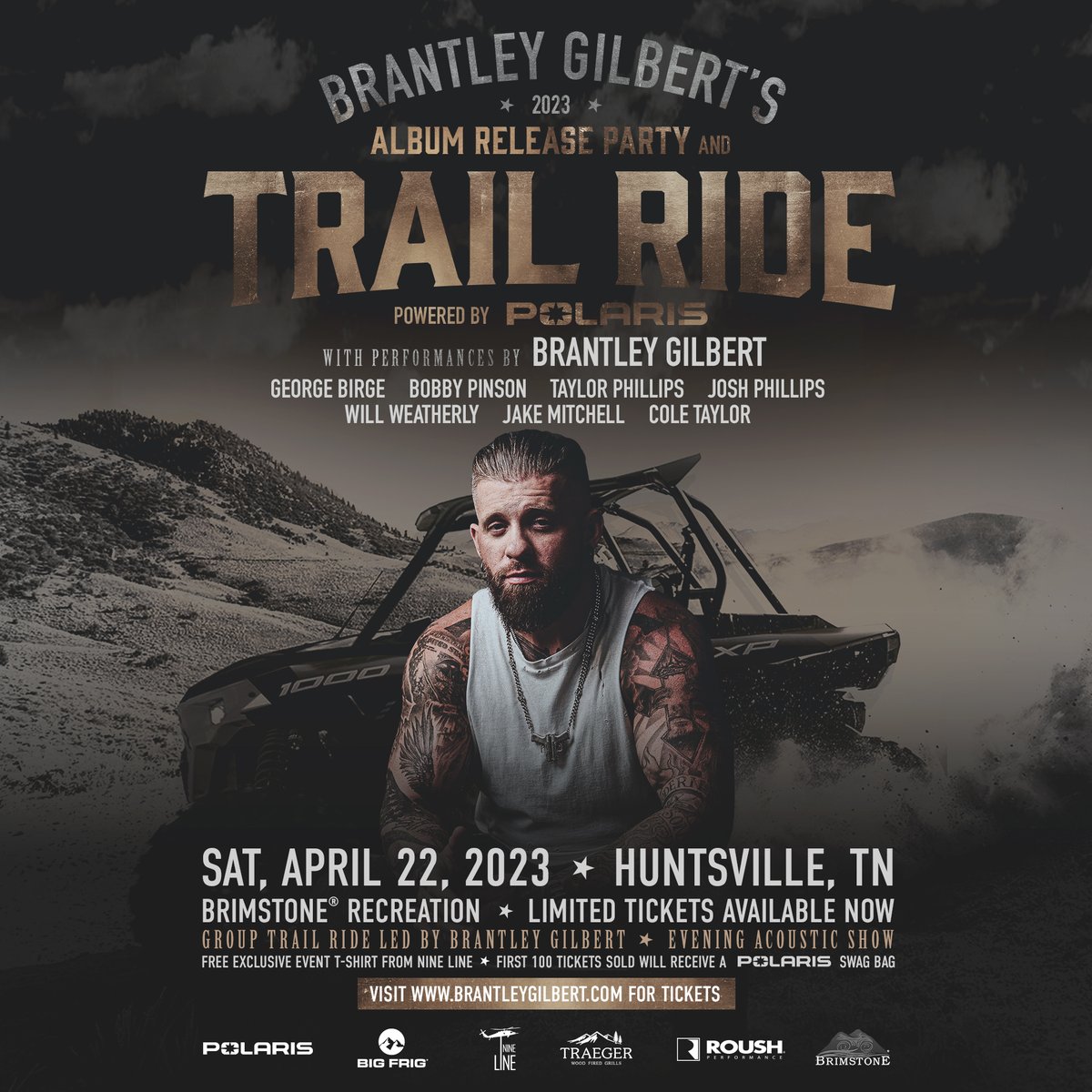 brantleygilbert's tweet image. To celebrate the release of #SoHelpMeGod (Deluxe Edition) on April 21, we’re bringing back the #BGTrailRide and throwing an Album Release Party one day after the release... I’ll lead a trail ride, perform a wildly intimate set &amp;amp; MORE... GET YOUR TIX NOW at Brimstonebands.com