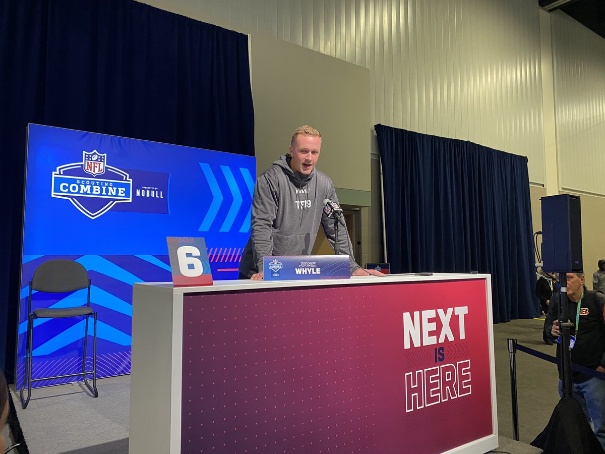 FOX19Jeremy's tweet photo. UC and @LaSallePride product Josh Whyle on the mic. 

Views himself as one of the next great tight ends to go from UC to the NFL. @FOX19 #Bearcats https://t.co/PXHijxSJ1Y