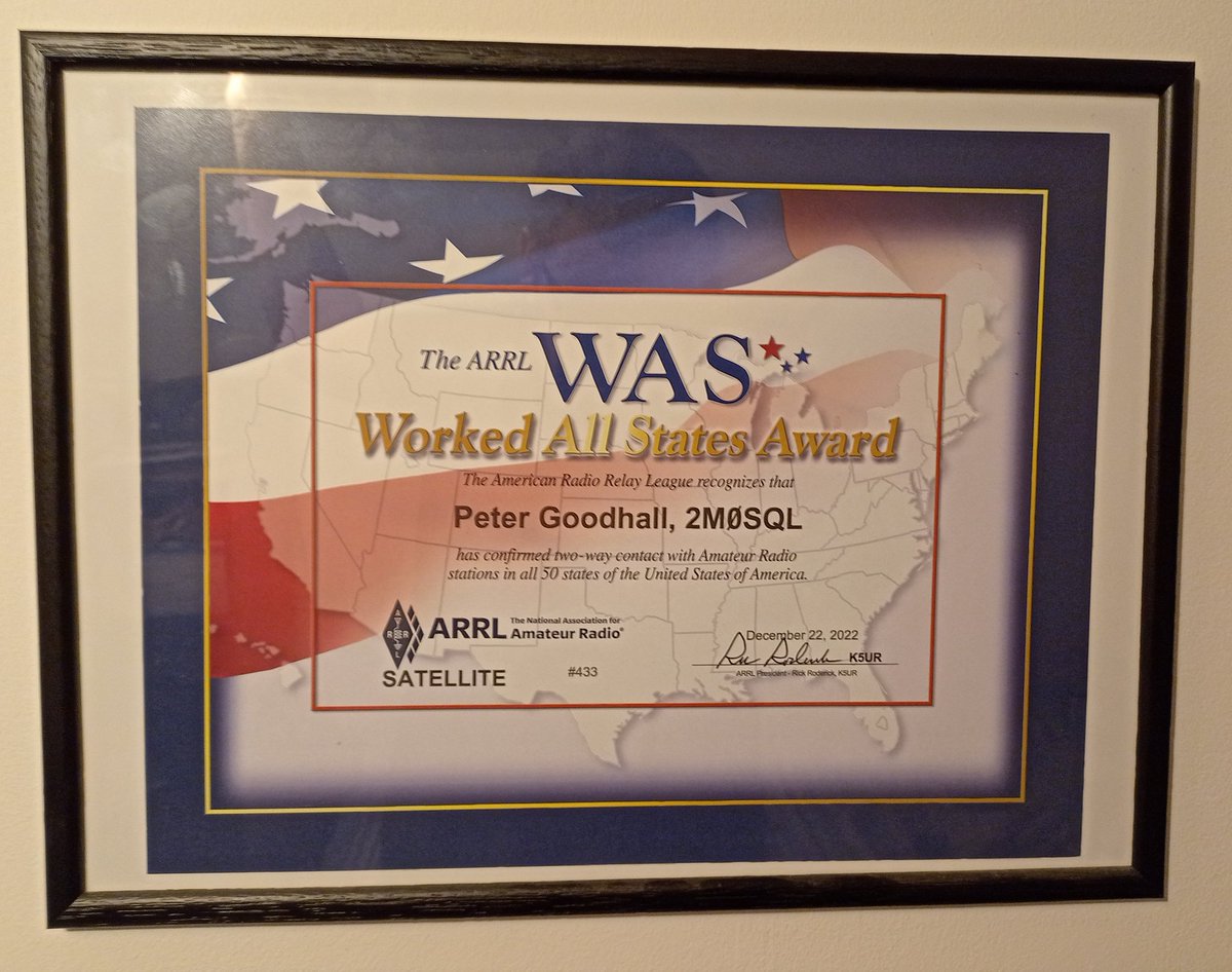 Woot it's taken over 2 months to arrive but my worked all states (Satellites) certificate has arrived. #hamr #amsat