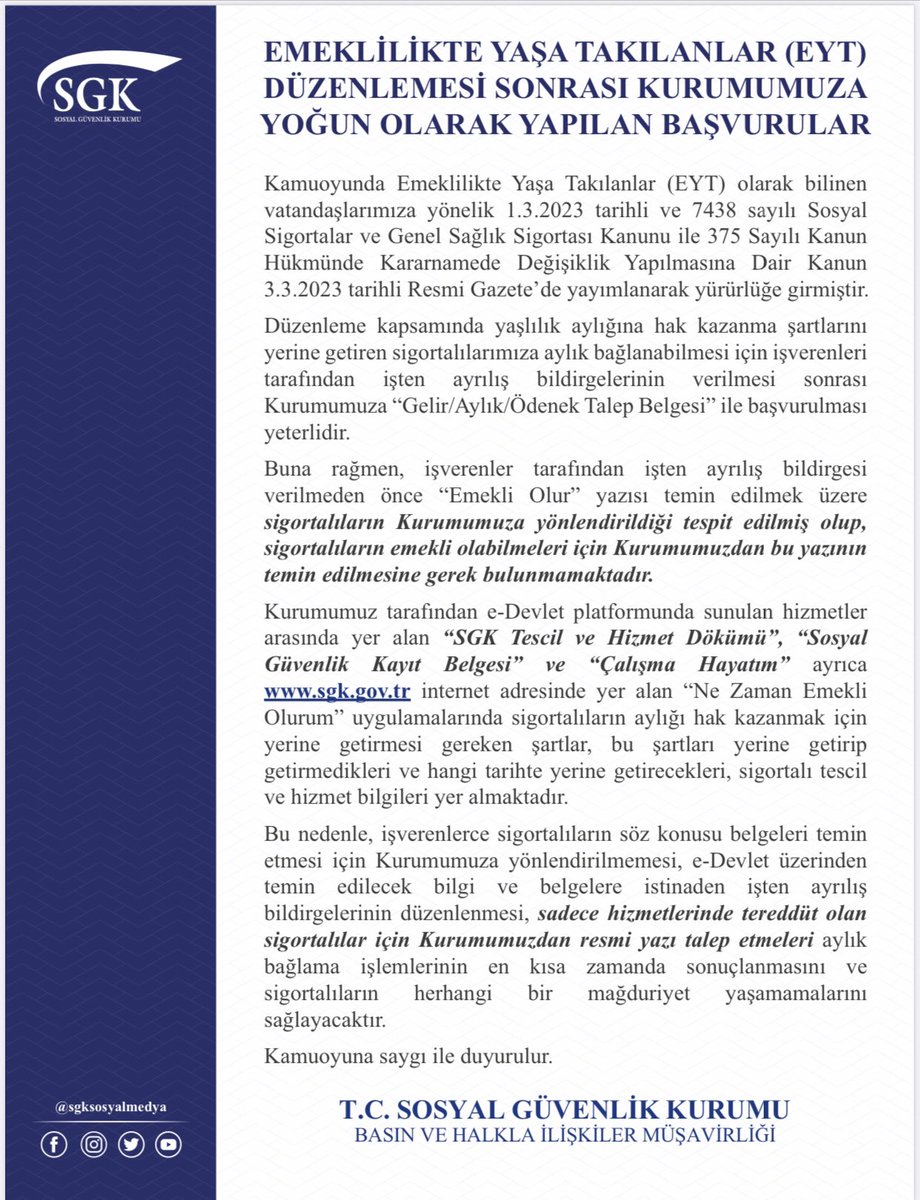 SGK: “Emekli olur” yazısının, SGK’dan temin edilmesine gerek yok”