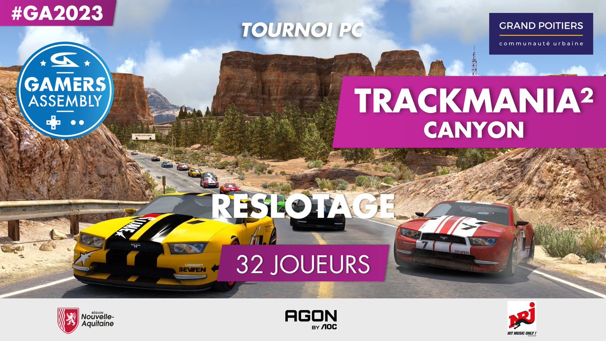 GamersAssembly's tweet photo. De nouveaux pilotes sont attendus sur la ligne de départ ! 🏁

Le tournoi Trackmania Canyon² de la #GA2023 passe à 32 slots, alors n'attends plus et réserve ta place : https://t.co/LmovpiGOM1 😎 https://t.co/K0zbJqI23a