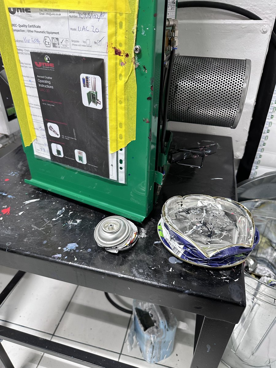 UnicInternation's tweet photo. Did you know you can turn waste #aersols into a revenue? 

Our customer using the UAC-20 aerosol crusher crushes and degases waste aerosols and sells these for scrap metal, £45 per tonne #madeinuk #recycling #carbonreduction #wastereduction https://t.co/PYoROuTeYx