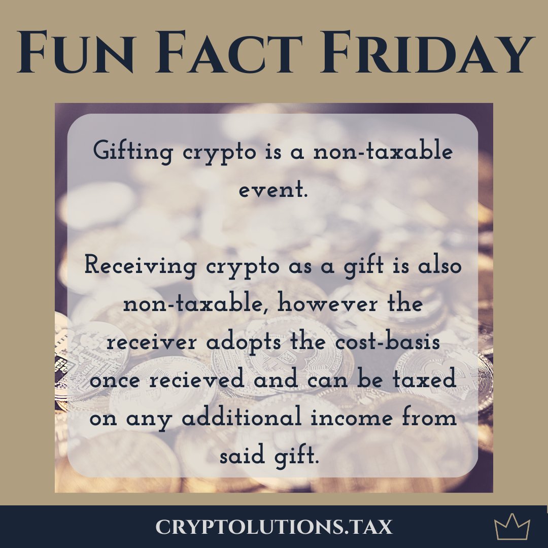 CryptolutionsTx's tweet image. There are limits to how much you can gift per person, but knowing the nuanced laws can help curb your tax burden.
#cryptotaxhelp #cryptotax #cryptolutions #cryptotaxes #crypto #cryptocurrency #investments #taxcompliance