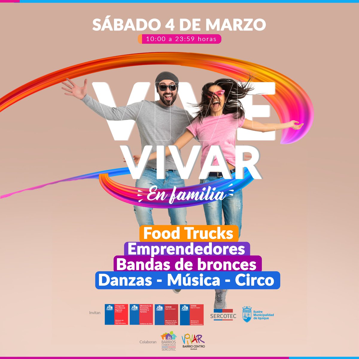 ¡Reactivemos los barrios!

Los esperamos mañana sábado 4 de marzo en la actividad "Vive Vivar", organizada por la Mesa de Recuperación de los Espacios Públicos.

Bandas de bronce, chinchineros, organilleros, música, danza, circo, Foodtruck, emprendimientos, concursos y más.