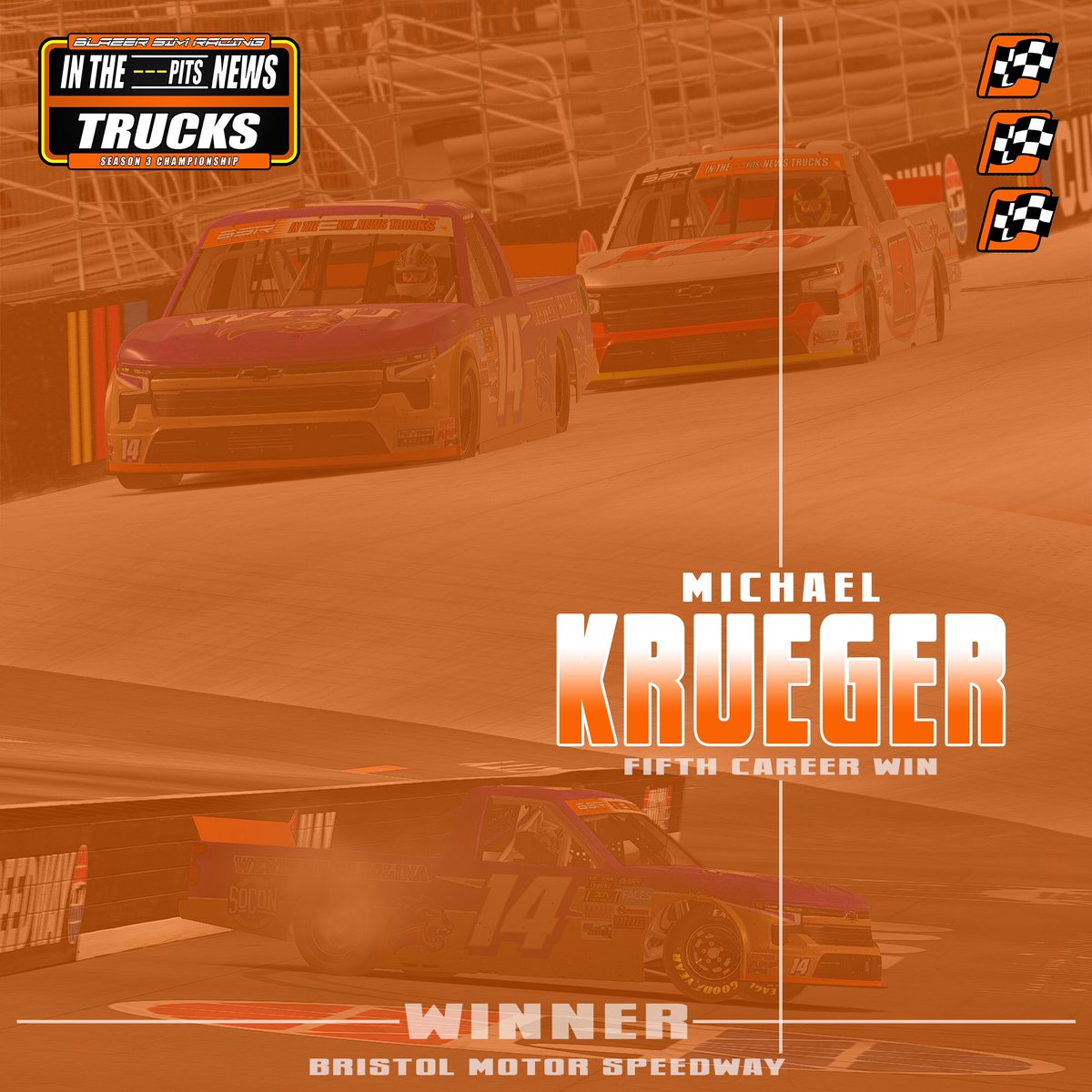 World’s Fastest Half Mile? No match for the fast Fourteen.

@MichaelKruege40 led 99 of the over 200 laps at Bristol Motor Speedway for his third win on Season 3 and first of the BSR Chase. https://t.co/7zYXdGKHhN