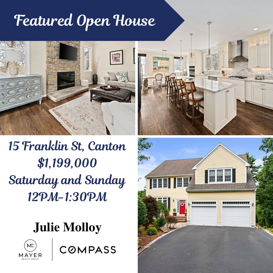 ✨4 Beds, 2.5 Baths, 3,126 Sq. Ft.✨
Contact @jmolloyrealtor for more info and stop by the open houses this weekend! 

#realestate #openhouse #cantonma #homebuyers #featurefriday