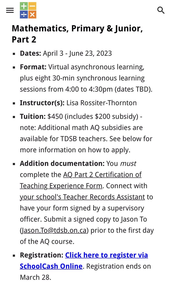 Math momentum is mounting - with all the wonderful initiatives being offered in the TDSB!  If you are interested in the $ub$idized AQ filled with fellow TDSB colleagues see below.  <a href="/Jason_To/">Jason To is chillin’ on BlueSky (@mrjasonto.com)</a> <a href="/RahmanLearning/">Learning with Ms. Mahfuza Rahman</a> <a href="/TDSBmath/">TDSB Mathematics & Numeracy</a> 
sites.google.com/tdsb.on.ca/tds…
