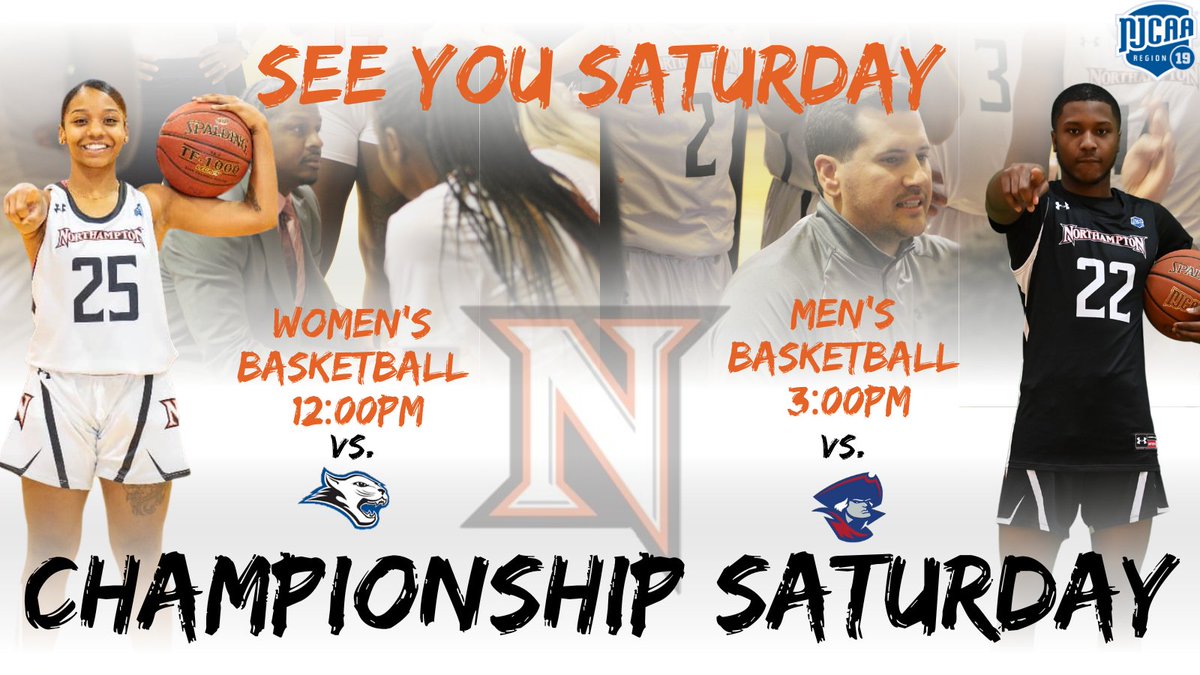 CHAMPIONSHIP SATURDAY 🏆
🏀W. Basketball - 12pm
🏀M. Basketball - 3pm

Winners Advance to the NJCAA National Championship

👀SEE YOU SATURDAY!!!