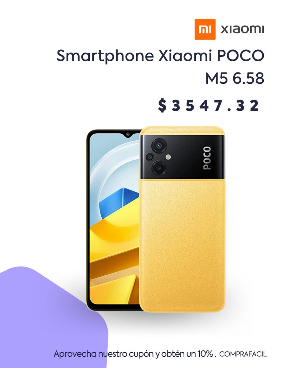 pistismex's tweet photo. Smartphone Xiaomi POCO M5 6.58" 128GB/4GB 
Cámara 50MP+2MP+2MP/5MP
Mediatek Android 12 
Color Amarillo
$3547.32
 #TiendaEnLinea #SorpresasPistis 
 💳 #paypal 
Envíos más rápidos, seguros y gratis 📦 https://t.co/Y5XMwqBljE