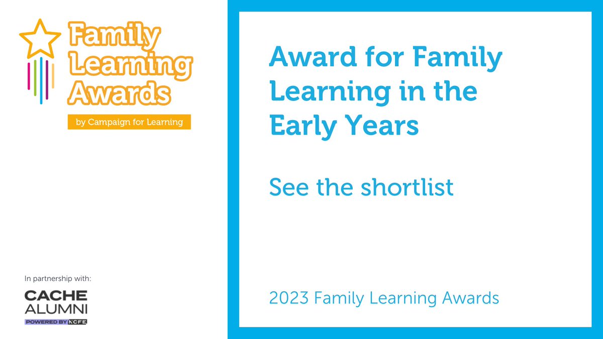 CForLearning's tweet image. 🎉Congratulations to @FitzMuseumEduca @HALOWOakwood1 @PeepleCentre and 
 Early Years Team @WestBerkshire who have been shortlisted for the Family Learning in the Early Years Award in partnership with @cachealumni 👇

familylearningfestival.com/family-learnin…

#FamilyLearning #EarlyYears #EYTagTeam