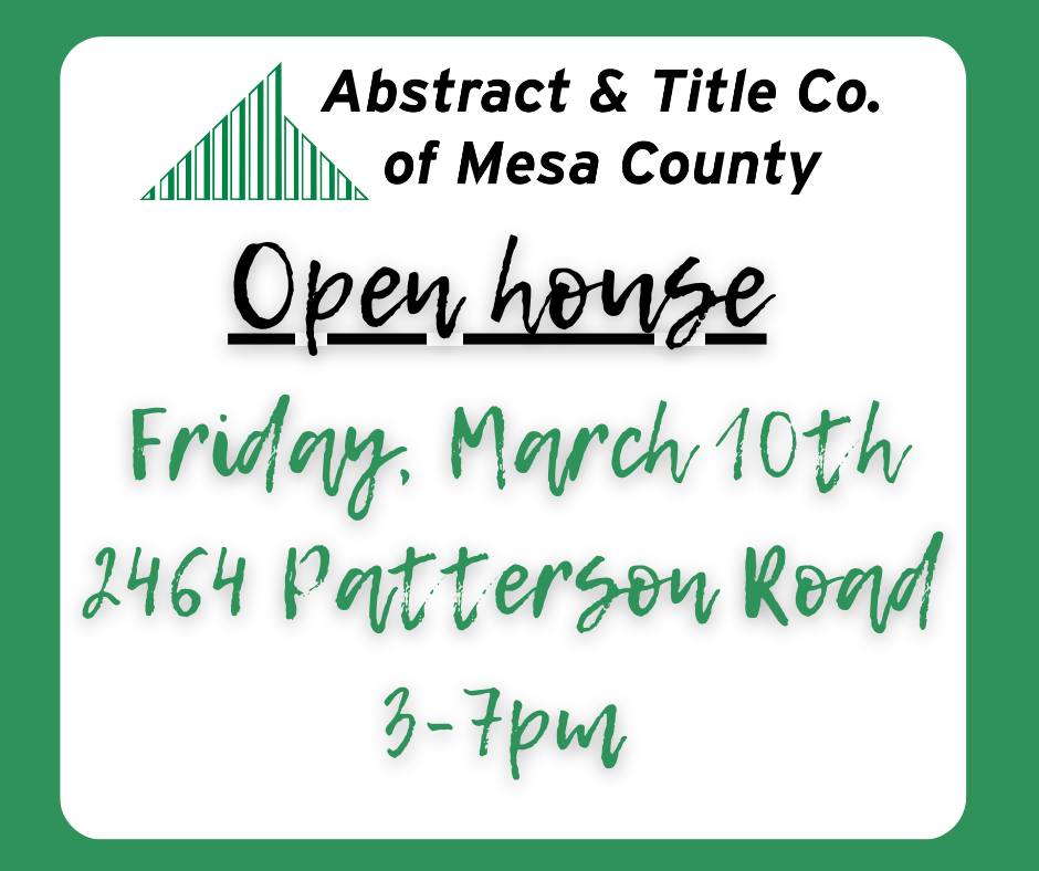 Have you put our Open House on your calendar yet?   
Next Friday, March 10th, from 3-7pm
 #abstractandtitleco #AbstractandTitle #grandjunctionrealestate #WesternColorado #westslopebestslope #grandjunctionrealtors #gjara #grandjunctionco #abstracttitleco #mesacounty #sharegj