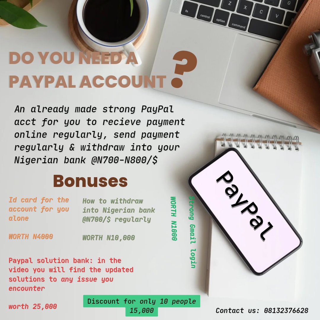 WorldWideSiGNal's tweet photo. @ORISIRISI_TIPS @betking *Do you want to help others receive money from almost anywhere and also be withdrawing into your Nigerian bank regularly at N720/$? 
    I'll make you a Strong PayPal &amp; Also BTC Enabled PayPal Acc...
Strong PayPal + BONUSES + BENEFITS 💯
Want to know more?
https://t.co/z6HdBSpC8V https://t.co/JPmHN7qbL3