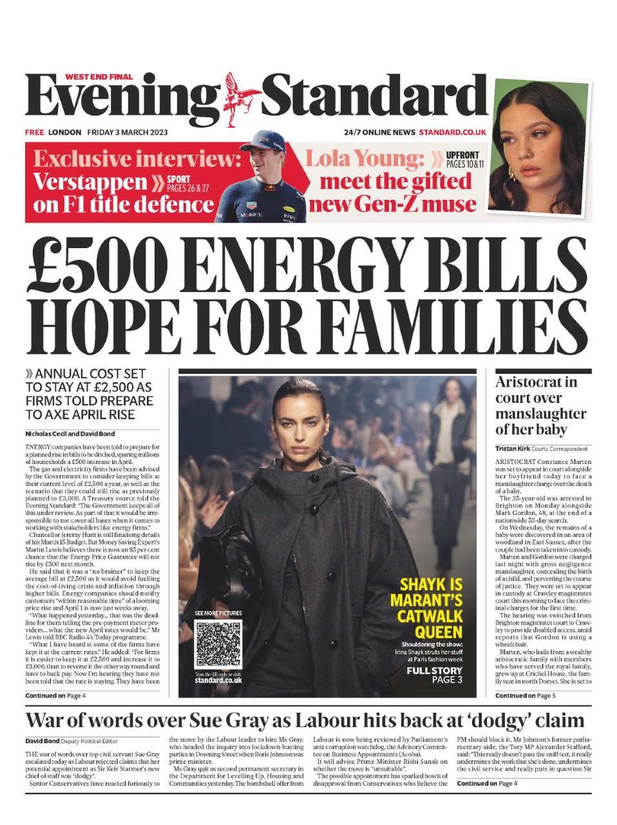 Friday's Evening Standard: £500 Energy Bills Hope For Families #TodaysPapers #TomorrowsPapersToday #EveningStandard