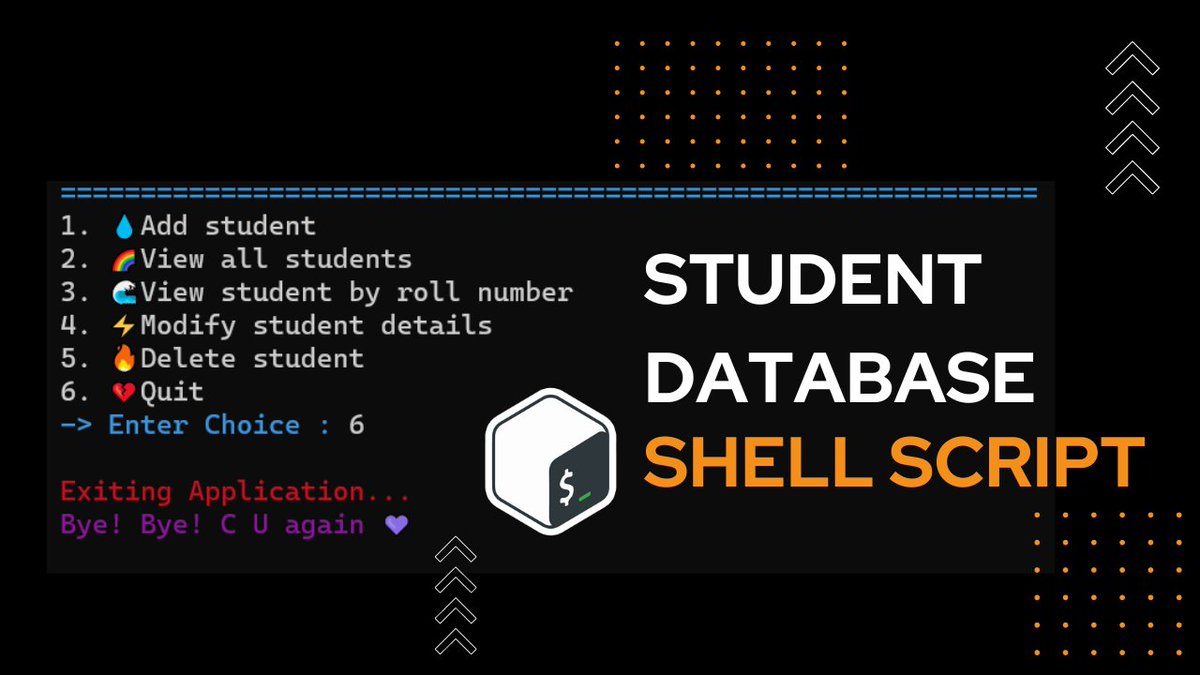 Check out my new shell script for managing student records! 👨‍🎓
Easily add, update, and delete student information with just a few simple prompts.

github.com/debrajhyper/st…
Check out the code and give it a try! 

#shellscripting #studentrecords #coding #CRUDoperations #Linux #AWS