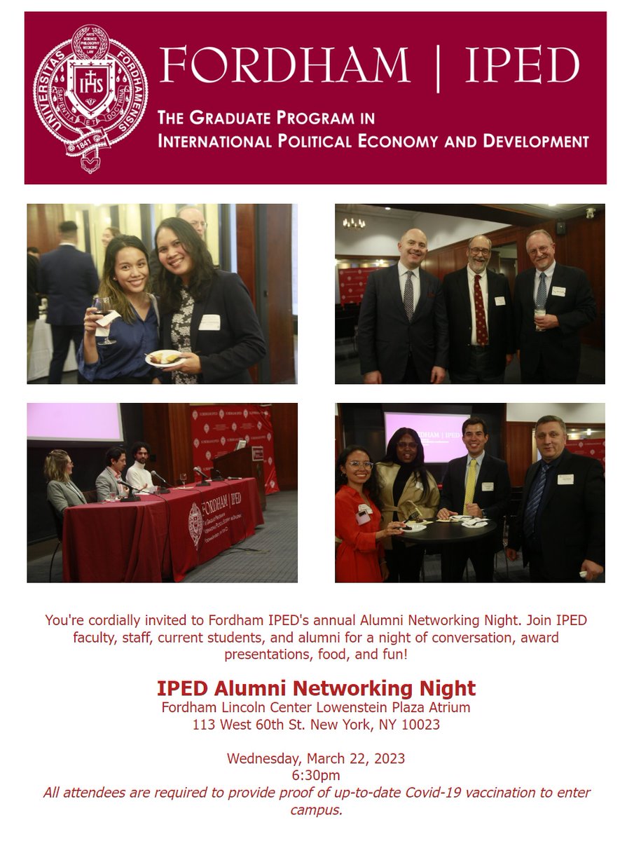 IPEDFordham's tweet photo. Looking forward to our IPED alumni networking night? Make sure to RSVP here 👇 
https://t.co/BMoXcHBGsd https://t.co/MXYW7D4cf5
