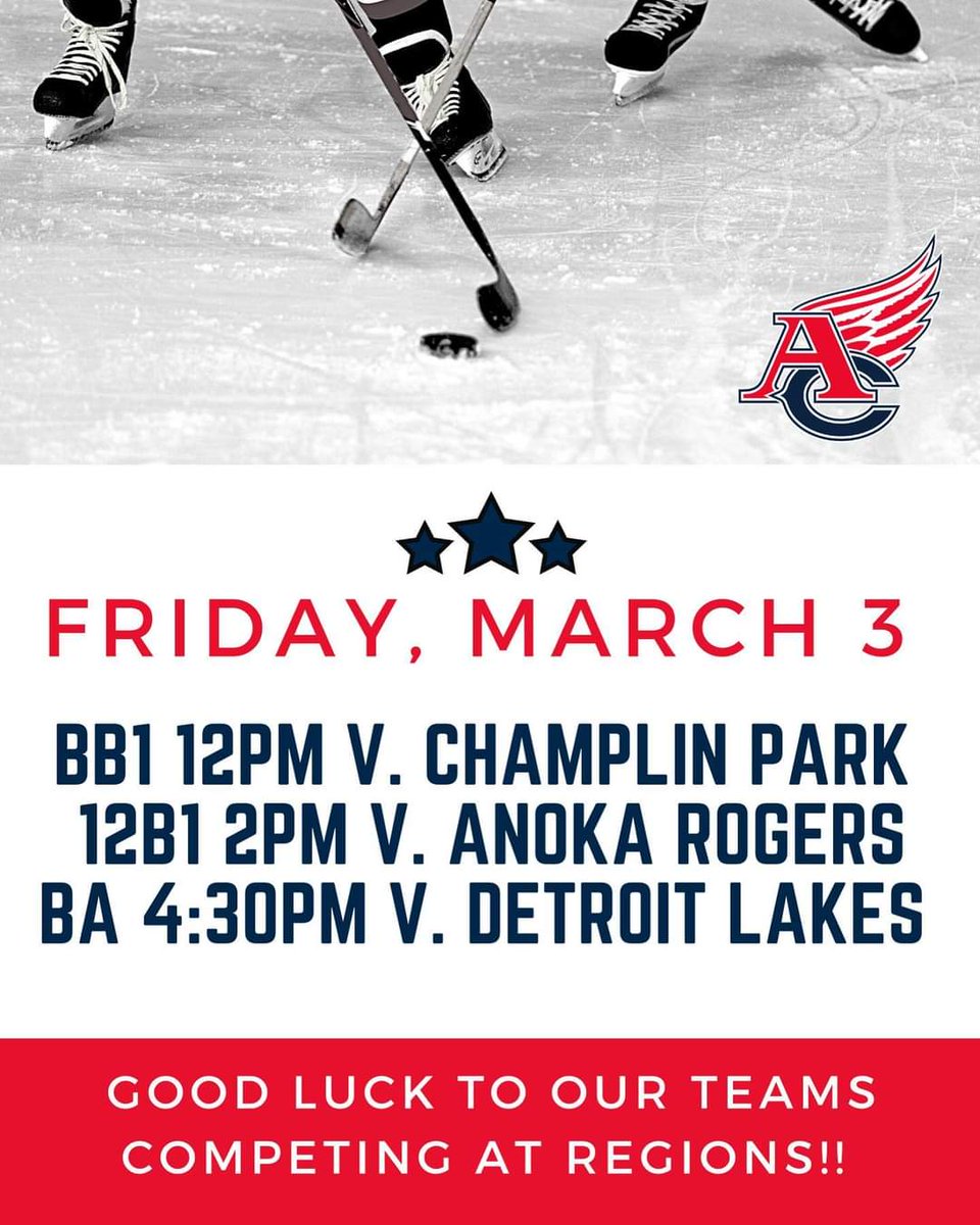 mrobin032009's tweet photo. Letβs go!!! β€οΈπ
#drivetostate
#acyha
#loveyourgame
@ACBantamA
THREE @ACYHA association teams heading to Region competition today. Proud of ALL these hockey kids. Good Luck Wings! https://t.co/j3cYEVazzq