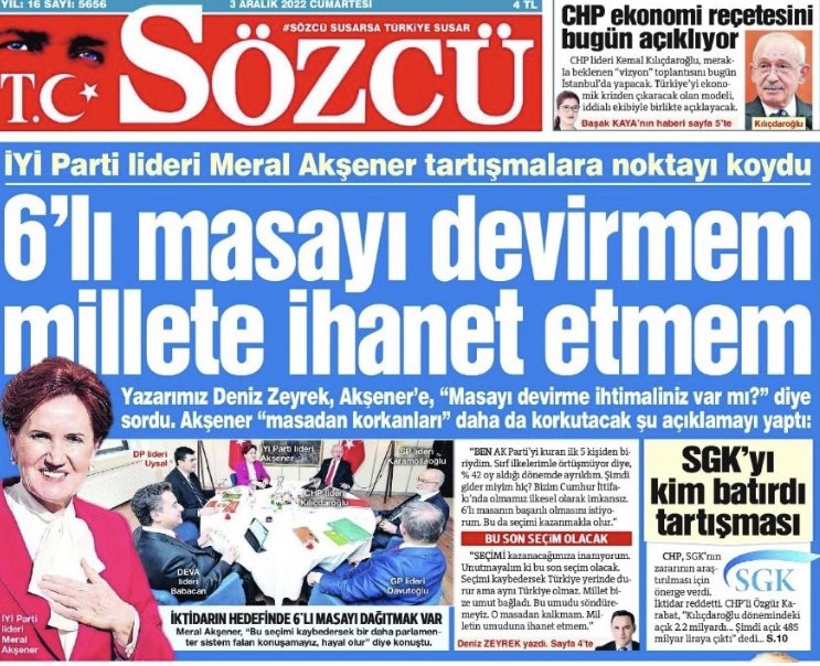 Meral Akşener:

“Altılı Masa’yı devirmem, millete ihanet etmem. 
Millet bize umut bağladı. Bu umudu söndüremeyiz. Bu yüzden o masadan kalkmak olmaz. Milletin umuduna ihanet edecek en son insan ben olacağım.” demişti

#Asrınİhaneti #MeralAkşener
