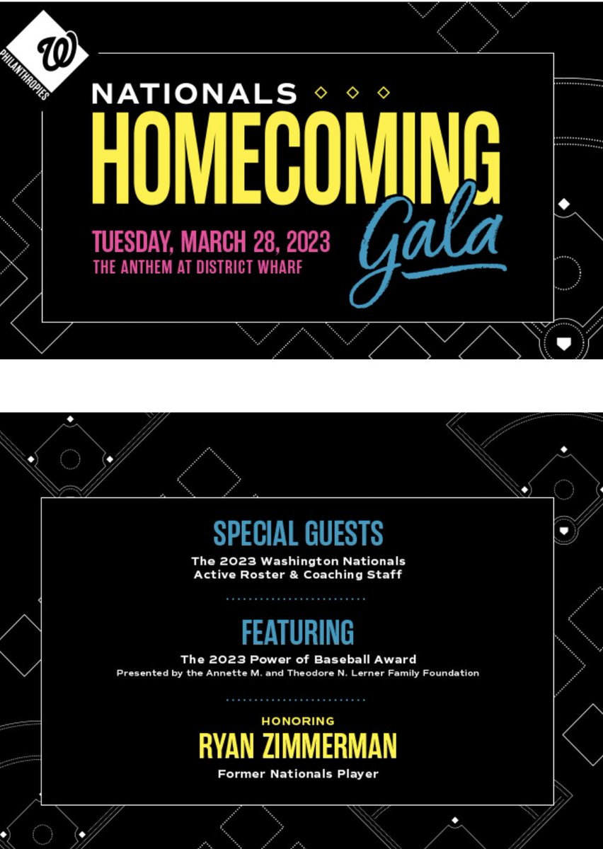 Join Nats players, coaches, owners and fans for the Nationals Philanthropies Gala on March 28 𝗛𝗼𝗻𝗼𝗿𝗶𝗻𝗴 𝗥𝘆𝗮𝗻 𝗭𝗶𝗺𝗺𝗲𝗿𝗺𝗮𝗻 with the 2023 Power of Baseball Award More info: nats4good.org/2022/11/04/202… Well done @Nats4Good