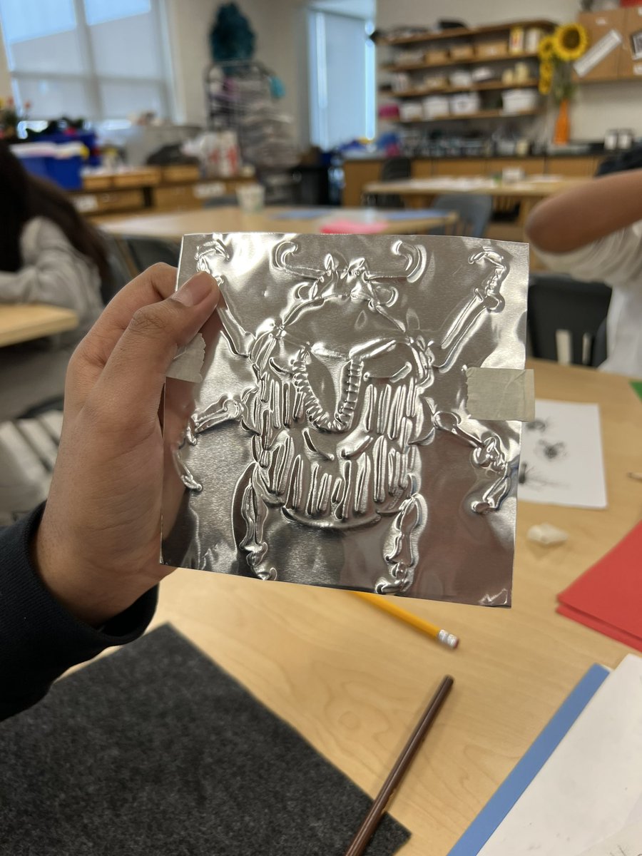 mrsthiele's tweet photo. We are metal tooling in 7th grade at @BAM_MS_Official! @VAartED #artsacrossva23 #youthartmonth #arted #lcps23 @OrrBAM #artteacher #friday #art #artlesson #artclass @LCPSVisualArts #metaltooling #repousse #metalwork #bugs https://t.co/xTpRdvLOdG