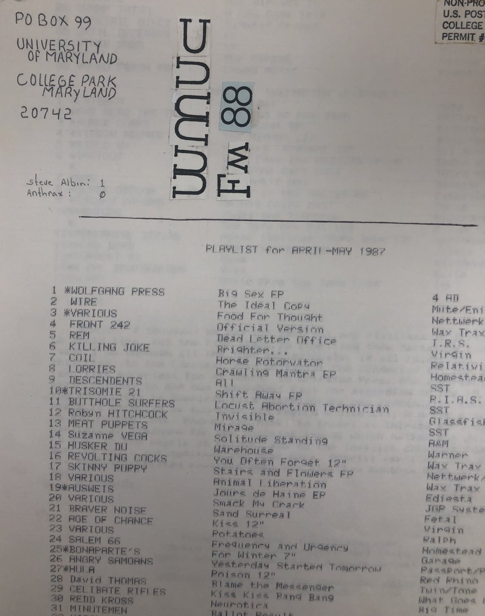 UMD Archives (@umdarchives) on Twitter photo A blast from the music past with these <a href="/wmucradio/">WMUC 90.5 FM/Digital</a> playlists from the 80s! Where would UMD be without them telling us what was good music? #ArchivesHashtagParty #ArchivesMusic A blast from the music past with these <a href="/wmucradio/">WMUC 90.5 FM/Digital</a> playlists from the 80s! Where would UMD be without them telling us what was good music? #ArchivesHashtagParty #ArchivesMusic