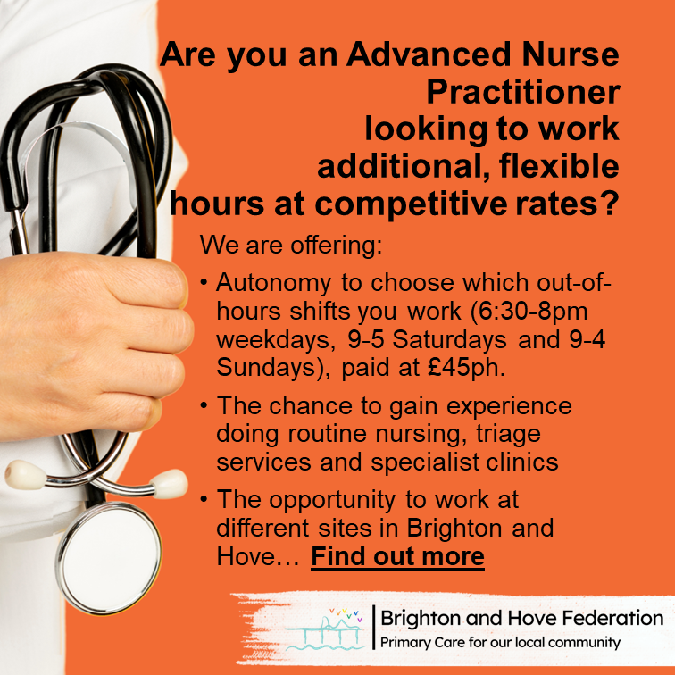 We are recruiting ANPs! 

Find out more: brightonandhovefed.co.uk/join-us