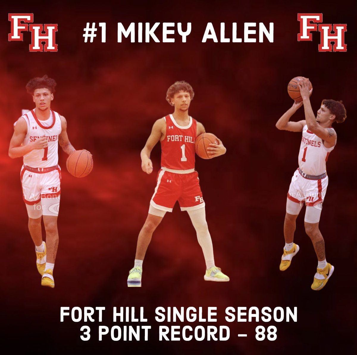 Congratulations to #1 Mikey Allen on breaking the Fort Hill single season 3 point record with 88 threes and counting🔥 #Sentinels