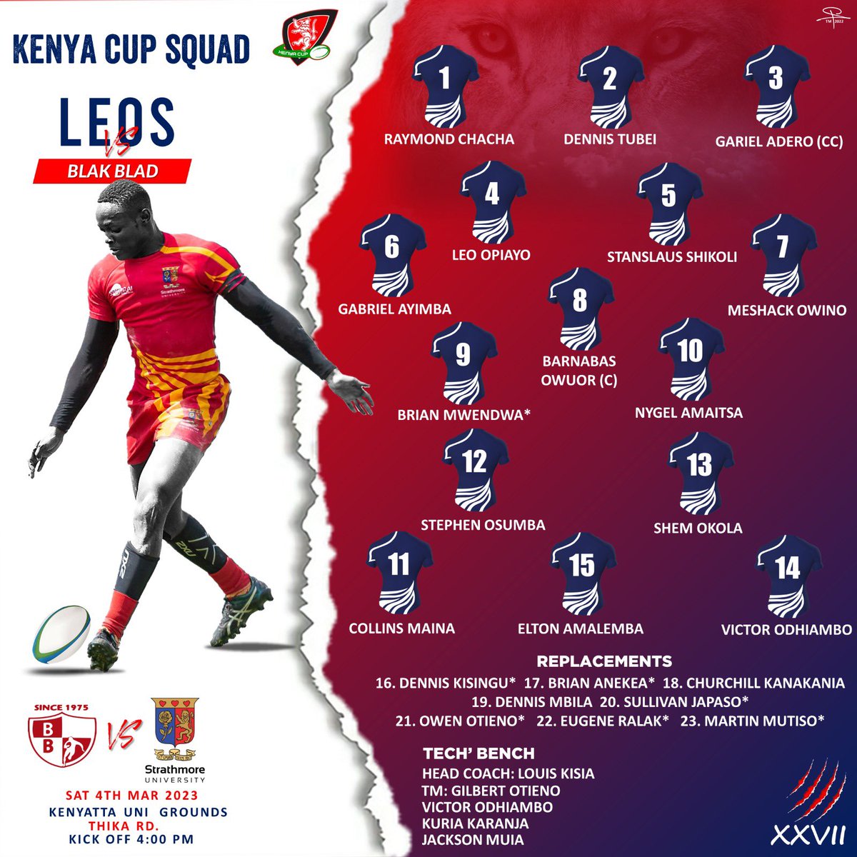 strathleos27's tweet photo. Team on duty this weekend in our final Kenya cup match . 
Come on you LEOS!!
XXVII https://t.co/nvCGx6fb7C