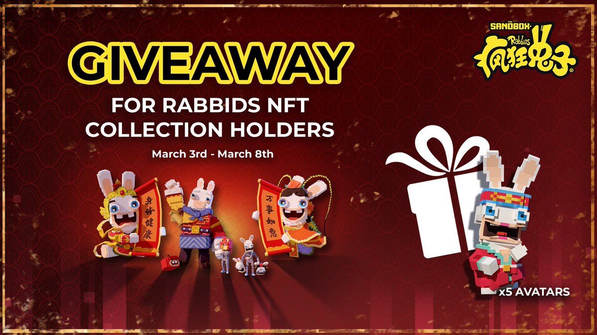 Rabbids 農曆新年作品集 NFT 持有人專屬抽獎活動來了 🔥

擁有以下作品集裏任何一個 #NFT，就有機會贏取Rabbids 農曆新年人物化身 (名額五個)！👉bit.ly/3m2Dc6o

*將於 3 月 8 日晚上 10 點 (UTC+8) 拍攝錢包快照