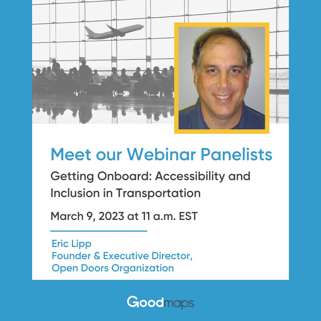 GoodMapsForAll's tweet image. Meet the panelists for our upcoming webinar on March 9, 2023, at 11 a.m. EST!

With @OpenDoorsOrg, Eric Lipp draws on personal experience to compel businesses to achieve equal access beyond simple compliance.

Register here – ow.ly/OOBC50N7VOv

#OnboardWithAccessibility2023