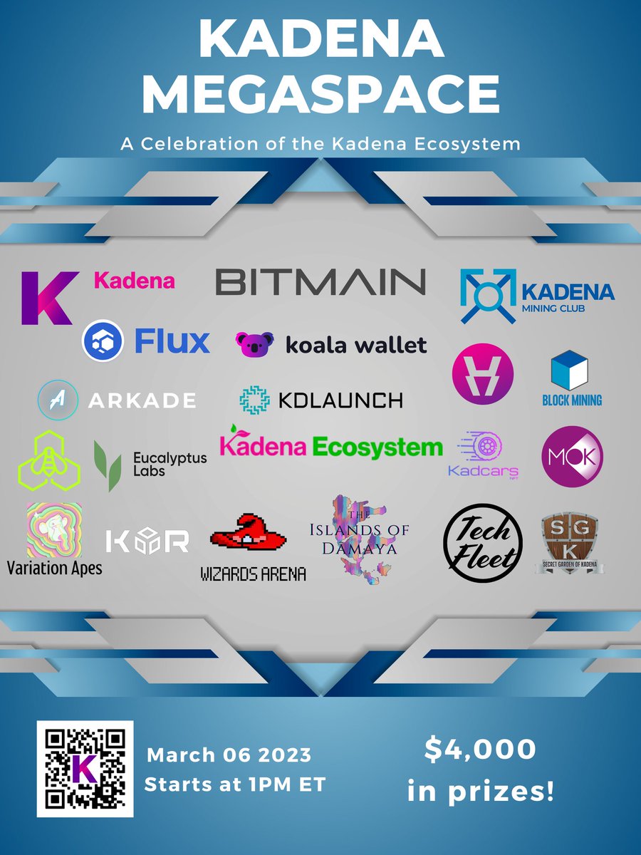🚀#Kadena Megaspace🚀

Join us Monday for a celebration of the $KDA ecosystem!

Over $4k in giveaways and 15+ projects attending!

<a href="/BITMAINtech/">BITMAIN</a> has gifted $2k in ANTMINER coupons! 

To Win:

Reply to this tweet why you want to win and join the space!👇👇
x.com/i/spaces/1BdxY…