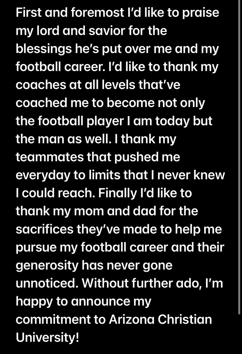 Brady Ferris (@bferris05) on Twitter photo Excited to announce my commitment to Arizona Christian University! Thank you to coach <a href="/Le0nthomas/">Leon Thomas</a> for making the recruiting process easy. Another huge thank you to <a href="/wccatathletics/">Willow Canyon HS Athletics</a> for making my athletic career here at Willow the best 4 years!
<a href="/WillowCanyonFB/">Willow Canyon Football</a> <a href="/coachstangler/">Justin Stangler</a> Excited to announce my commitment to Arizona Christian University! Thank you to coach <a href="/Le0nthomas/">Leon Thomas</a> for making the recruiting process easy. Another huge thank you to <a href="/wccatathletics/">Willow Canyon HS Athletics</a> for making my athletic career here at Willow the best 4 years!
<a href="/WillowCanyonFB/">Willow Canyon Football</a> <a href="/coachstangler/">Justin Stangler</a>