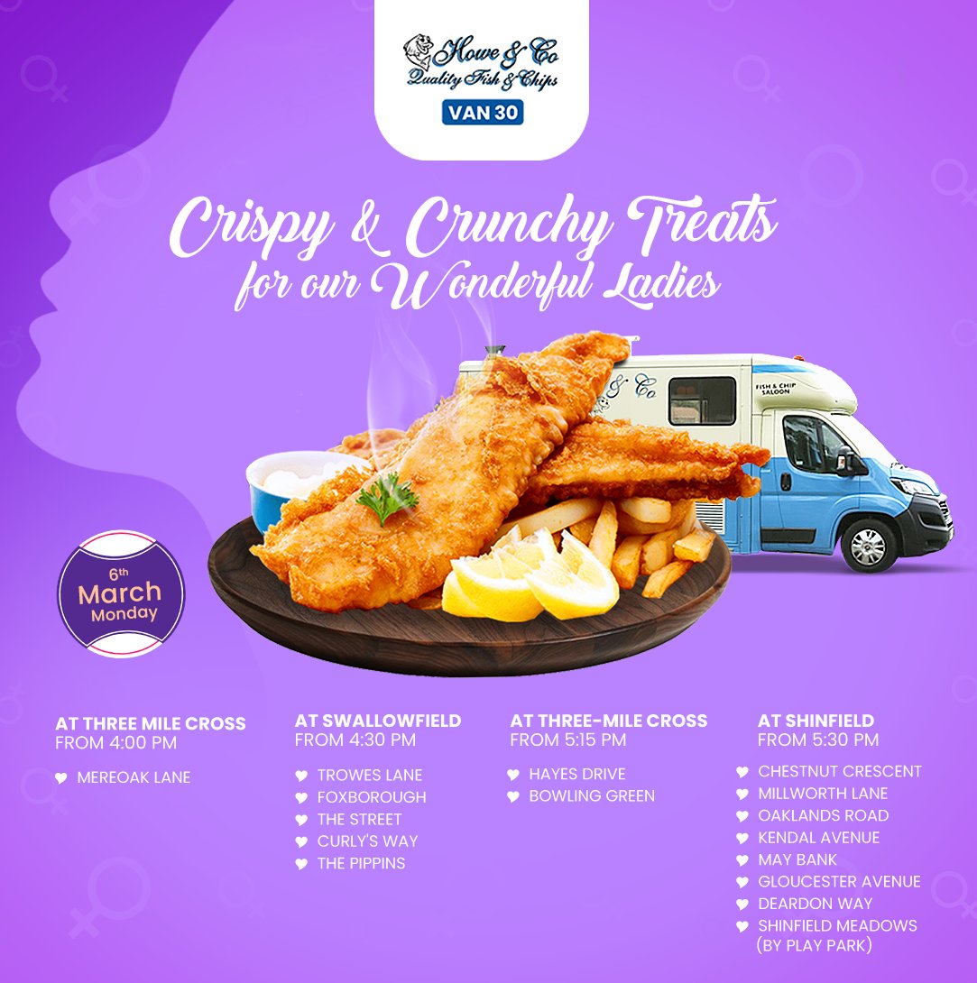 howechippyvan30's tweet photo. π MONDAY 6th, March π
π₯³ Great news...the Howe and Co Fish and Chip van will be in THREE MILE CROSS, SWALLOWFIELD and SHINFIELD again TONIGHT
#howeandco #van30 #shinfield #threemilecross #swallowfield #monday #chips #fish #fishfry #cod #juice #streetfood #foodtruck #munchies https://t.co/vzHIVPg6IW